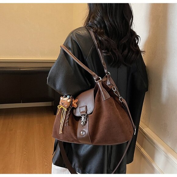 Chartreuse Suede Look Tote Bag - Crossbody Strap & Casual Cool! - Picture 6 of 9